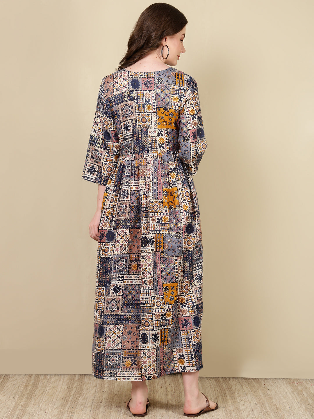 Women Multi Printed Flared Maternity Dress | LASVINI - Redefining Indian Fashion with Elegance