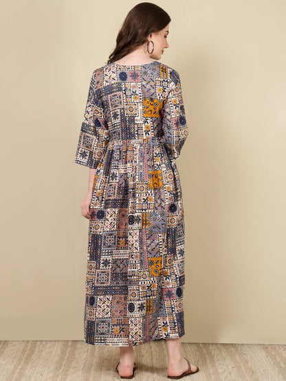 Women Multi Printed Flared Maternity Dress | LASVINI - Redefining Indian Fashion with Elegance