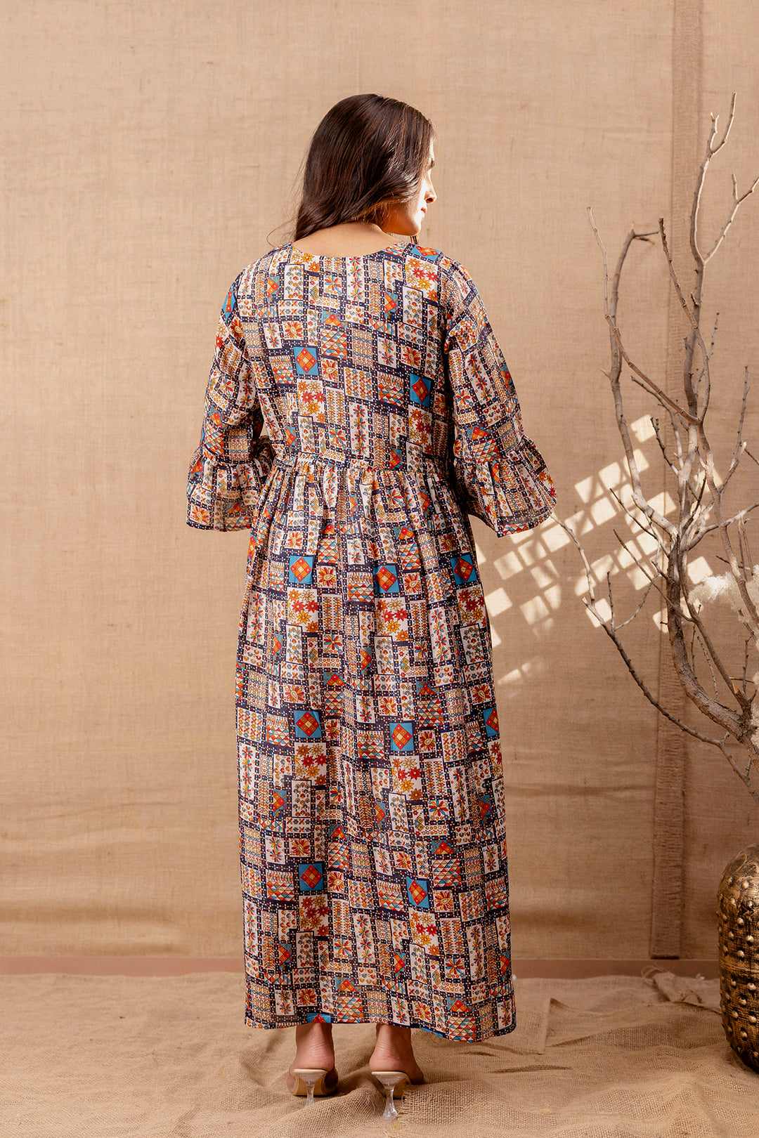 Women Multi Printed Flared Maternity Dress | LASVINI - Redefining Indian Fashion with Elegance