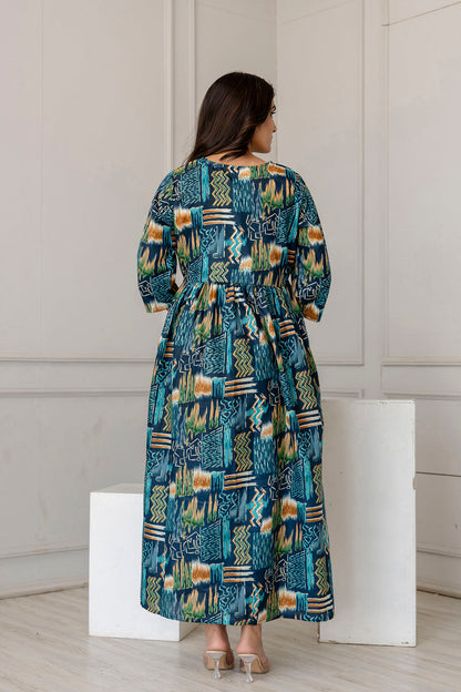 Women Multi Printed Flared Maternity Dress | LASVINI - Redefining Indian Fashion with Elegance