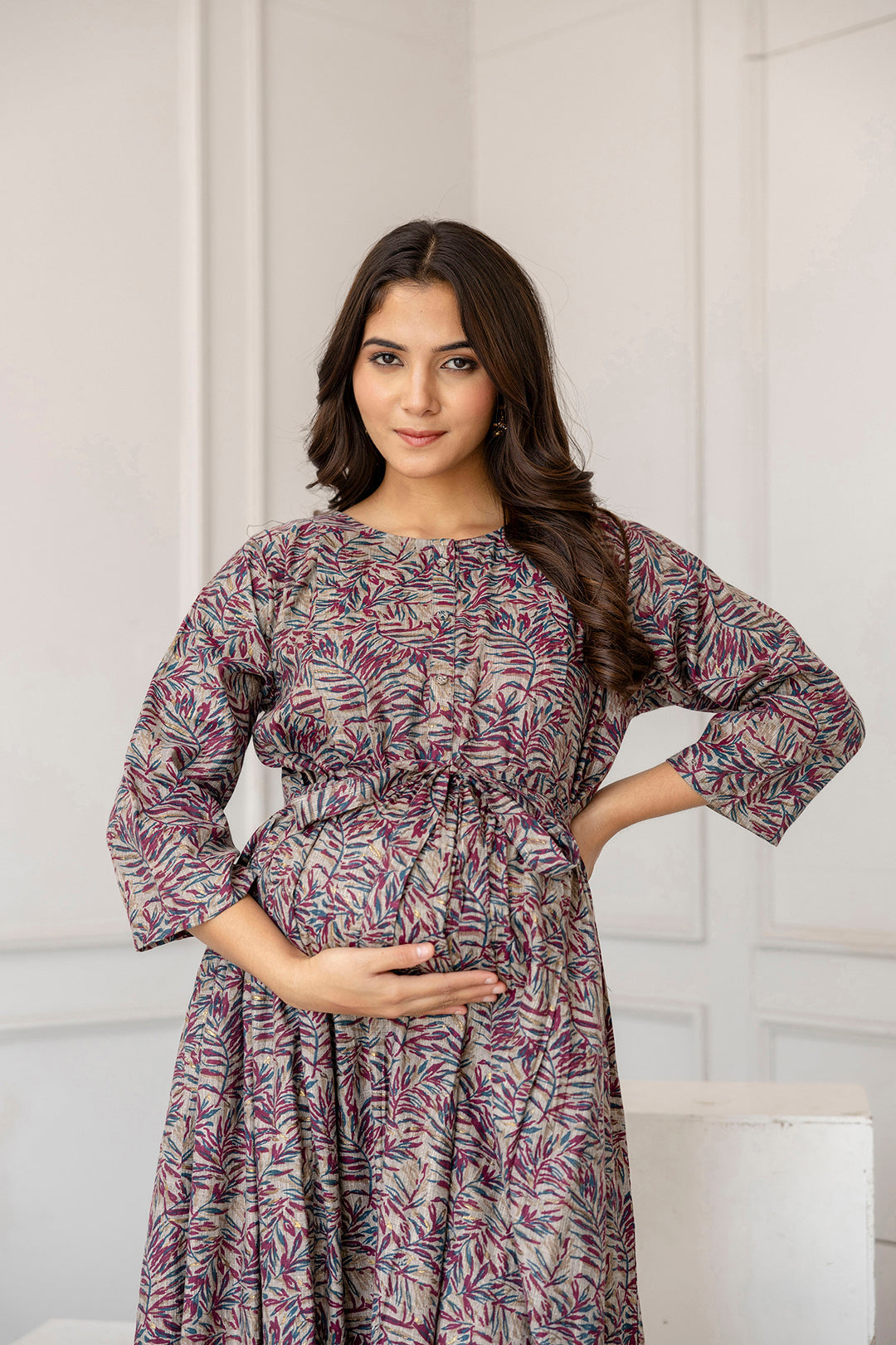 Women Multi Printed Flared Maternity Dress | LASVINI - Redefining Indian Fashion with Elegance