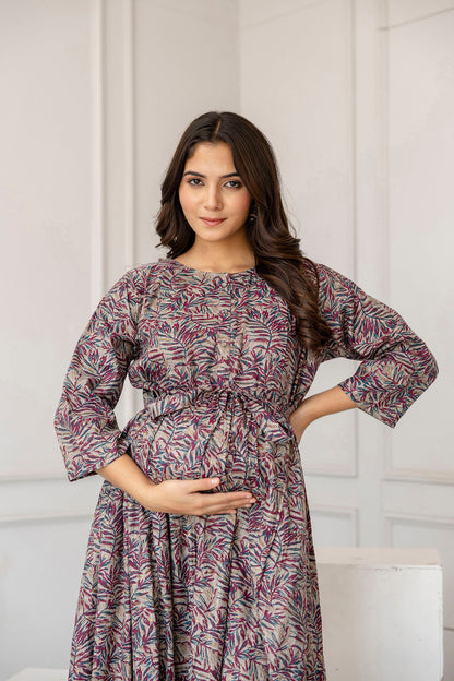 Women Multi Printed Flared Maternity Dress | LASVINI - Redefining Indian Fashion with Elegance