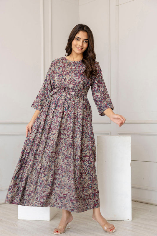 Women Multi Printed Flared Maternity Dress | LASVINI - Redefining Indian Fashion with Elegance