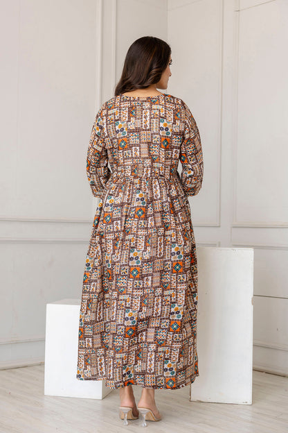 Women Multi Printed Flared Maternity Dress | LASVINI - Redefining Indian Fashion with Elegance