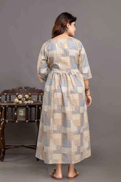 Fab Blue Printed Maternity Dress For Women | LASVINI - Redefining Indian Fashion with Elegance