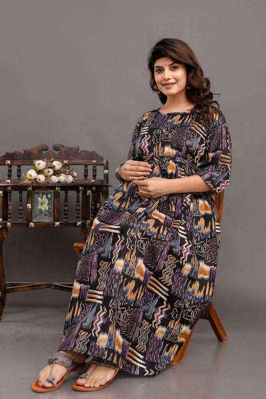 Fab Black Printed Maternity Dress For Women | LASVINI - Redefining Indian Fashion with Elegance