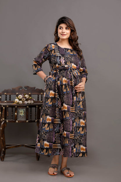 Fab Black Printed Maternity Dress For Women | LASVINI - Redefining Indian Fashion with Elegance