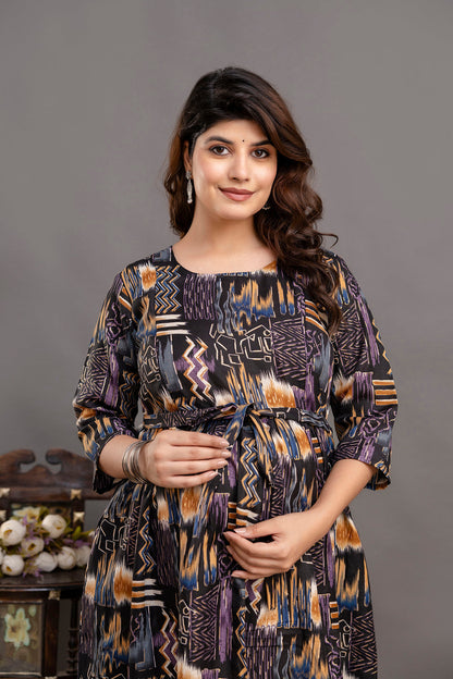 Fab Black Printed Maternity Dress For Women | LASVINI - Redefining Indian Fashion with Elegance