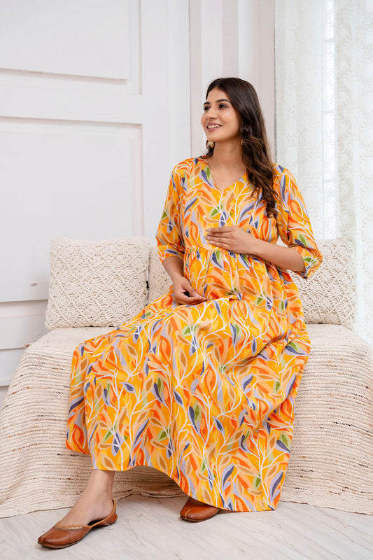 Fab Multicolor Printed Maternity Dress For Women | LASVINI - Redefining Indian Fashion with Elegance