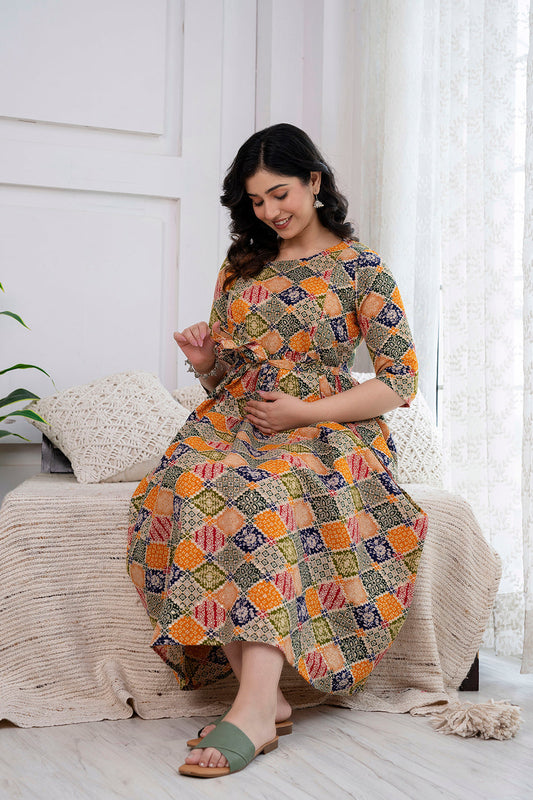 Multicolor Printed Maternity Dress For Women | LASVINI - Redefining Indian Fashion with Elegance