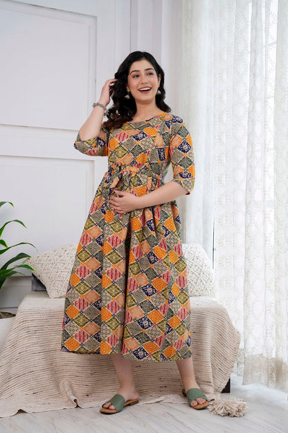 Multicolor Printed Maternity Dress For Women | LASVINI - Redefining Indian Fashion with Elegance