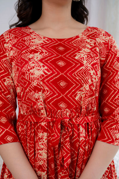 Red Printed Maternity Dress For Women | LASVINI - Redefining Indian Fashion with Elegance