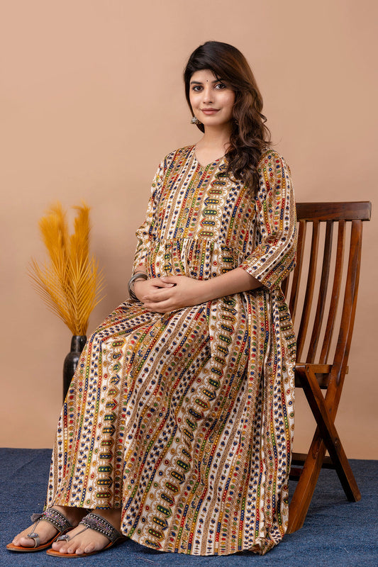 Fab Multi Printed Maternity Dress For Women | LASVINI - Redefining Indian Fashion with Elegance