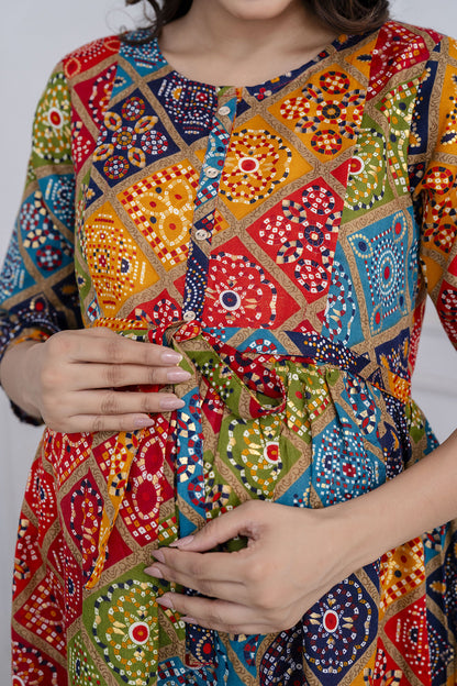 Fab Multi Printed Maternity Dress For Women | LASVINI - Redefining Indian Fashion with Elegance