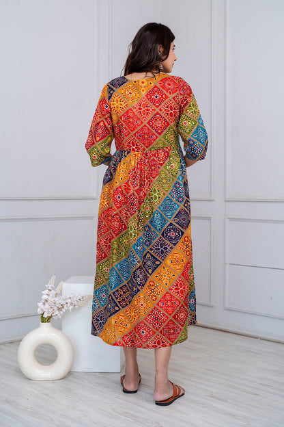 Fab Multi Printed Maternity Dress For Women | LASVINI - Redefining Indian Fashion with Elegance