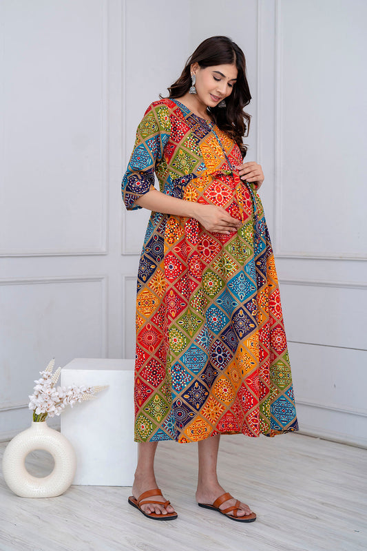 Fab Multi Printed Maternity Dress For Women | LASVINI - Redefining Indian Fashion with Elegance