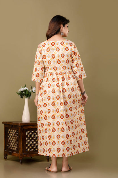 Fab Off White Printed Maternity Dress For Women | LASVINI - Redefining Indian Fashion with Elegance