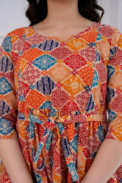 Orange Printed Maternity Dress For Women | LASVINI - Redefining Indian Fashion with Elegance