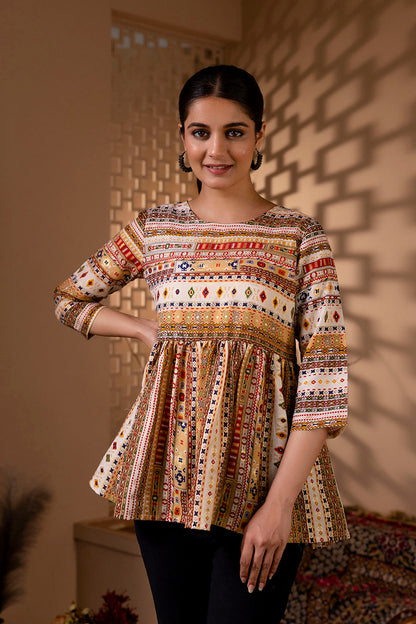 Women Multi Printed Peplum Tunic | LASVINI - Redefining Indian Fashion with Elegance