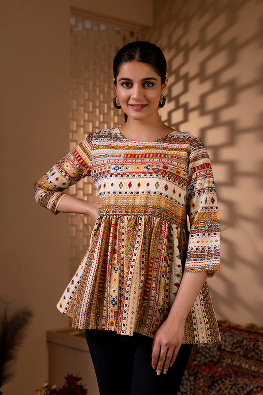 Women Multi Printed Peplum Tunic | LASVINI - Redefining Indian Fashion with Elegance
