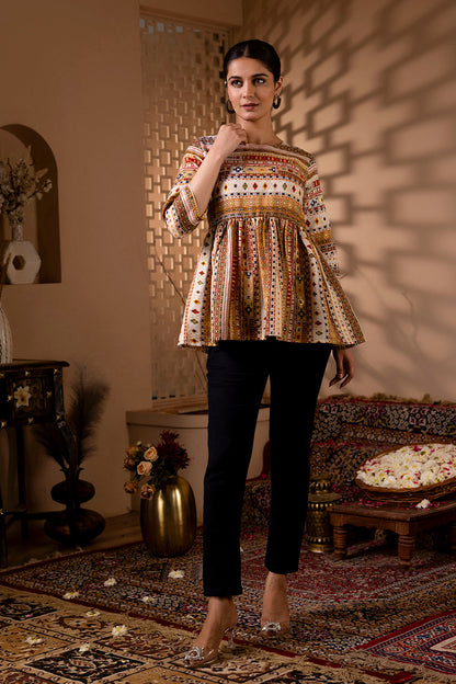 Women Multi Printed Peplum Tunic | LASVINI - Redefining Indian Fashion with Elegance