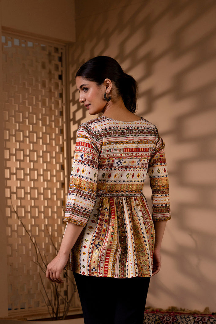 Women Multi Printed Peplum Tunic | LASVINI - Redefining Indian Fashion with Elegance