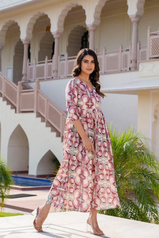Women Multi Abstract Printed Flared Dress | LASVINI - Redefining Indian Fashion with Elegance