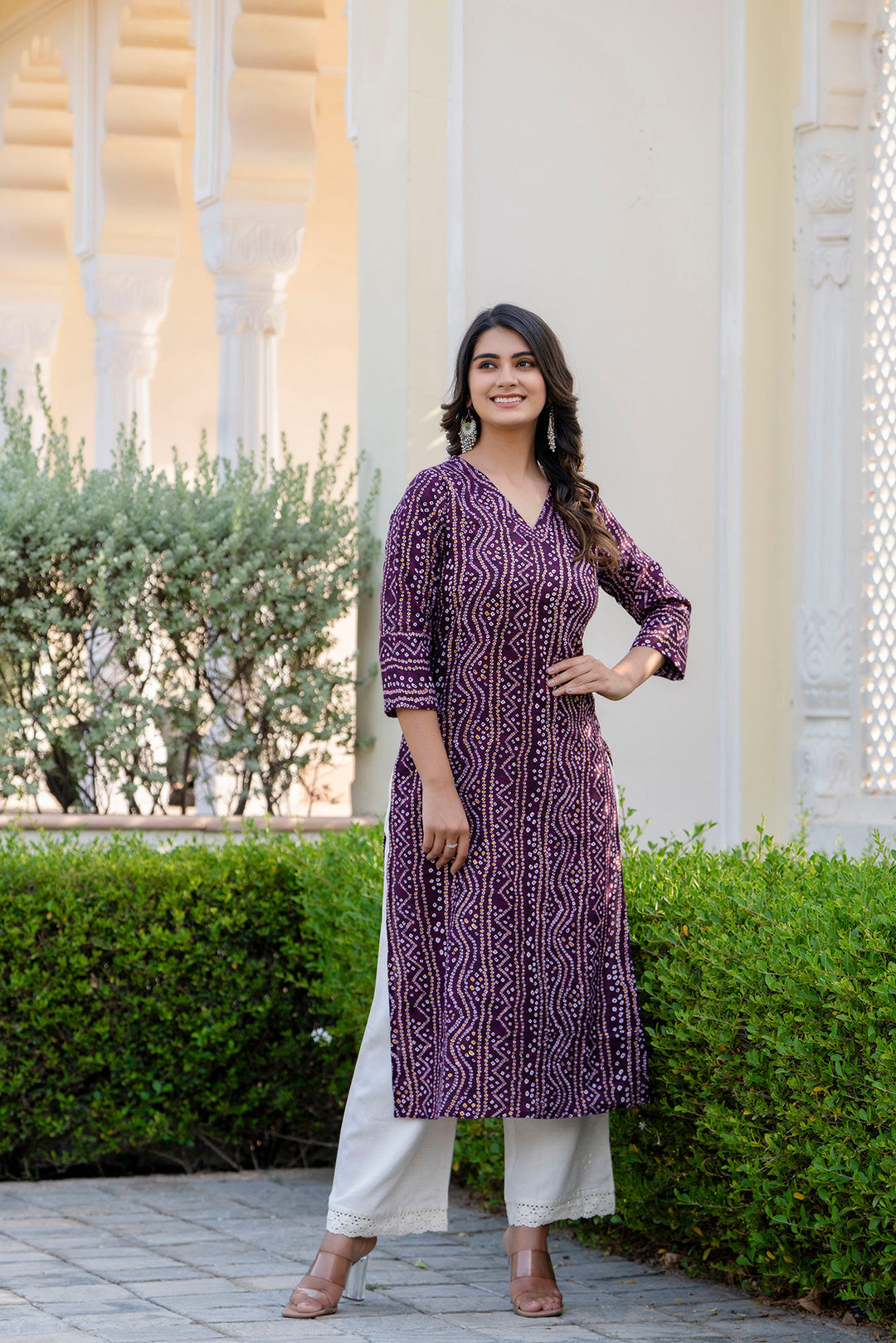 Women Burgundy Printed Straight Kurta With Three Quarter Sleeves | LASVINI - Redefining Indian Fashion with Elegance