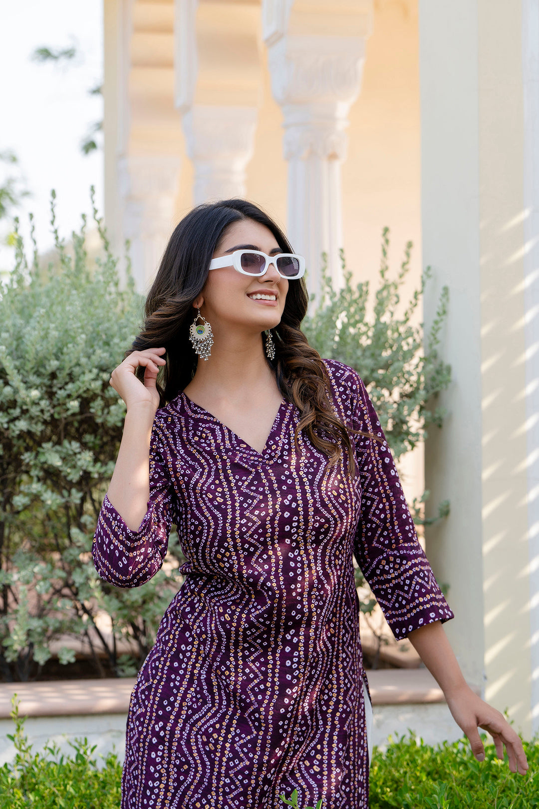 Women Burgundy Printed Straight Kurta With Three Quarter Sleeves | LASVINI - Redefining Indian Fashion with Elegance