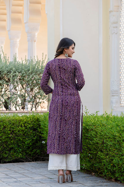 Women Burgundy Printed Straight Kurta With Three Quarter Sleeves | LASVINI - Redefining Indian Fashion with Elegance