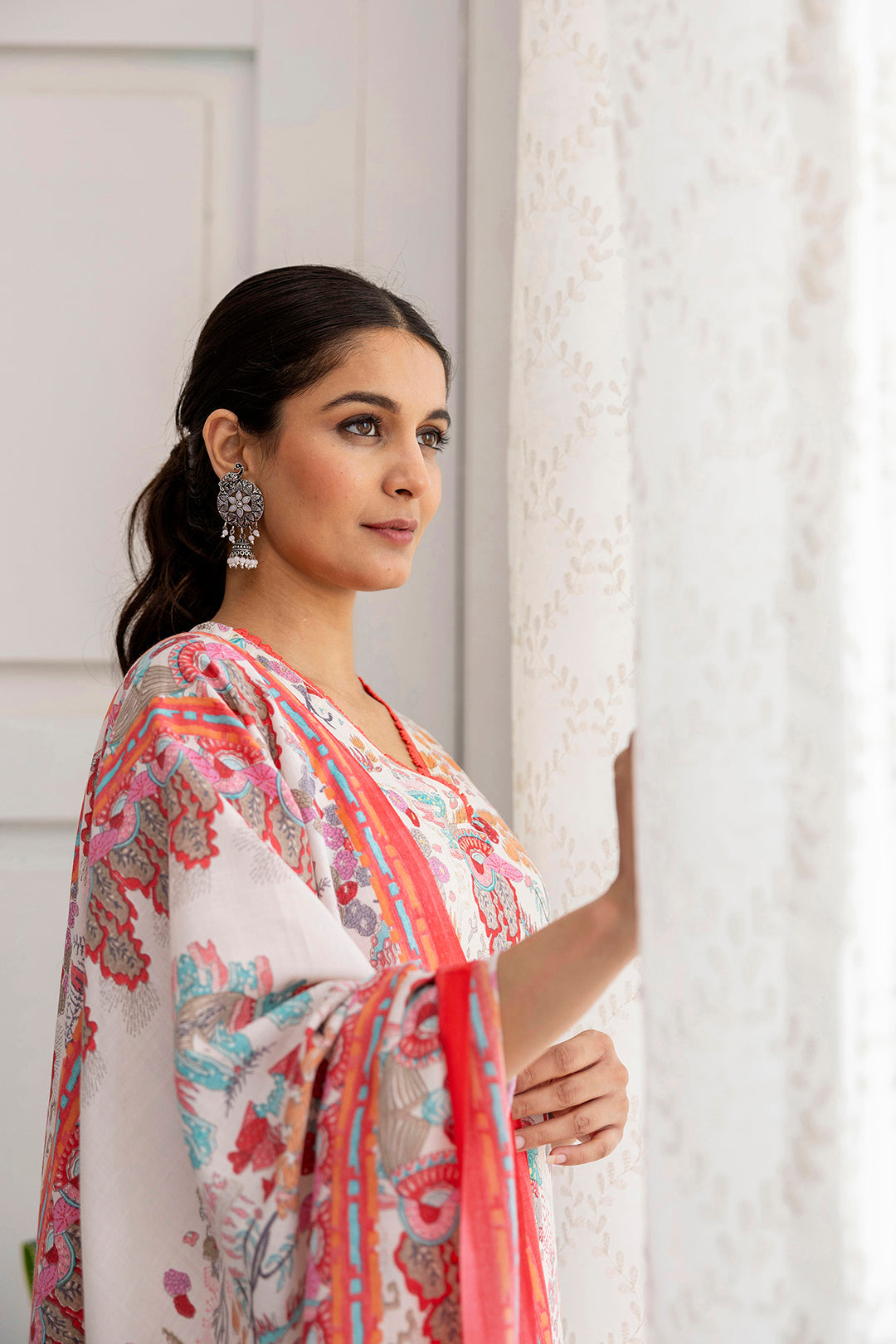 Women Off White Printed Straight Kurta With Trouser And Dupatta | LASVINI - Redefining Indian Fashion with Elegance