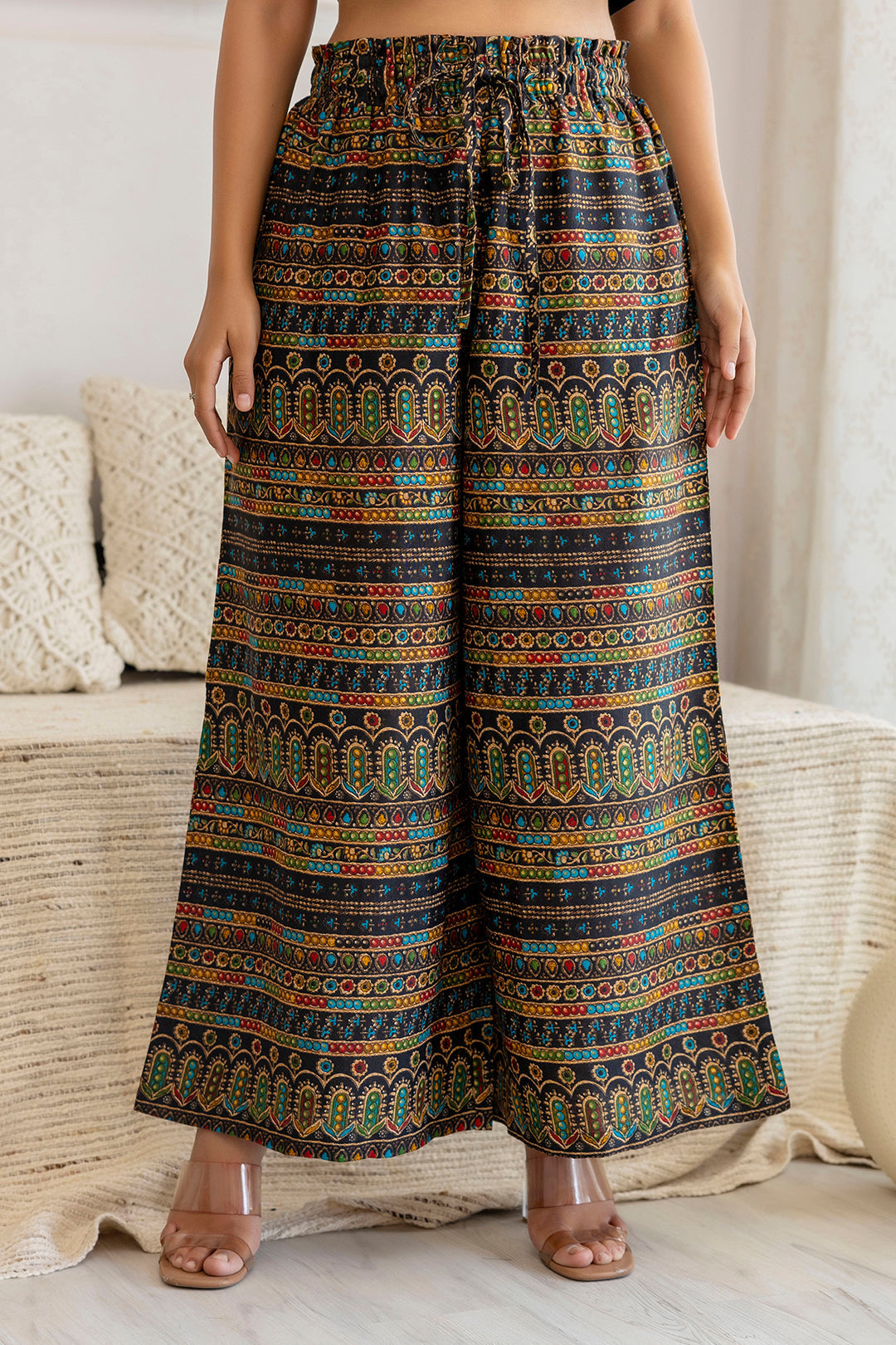 Women Black Printed Straight Palazzo | LASVINI - Redefining Indian Fashion with Elegance