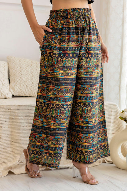 Women Black Printed Straight Palazzo | LASVINI - Redefining Indian Fashion with Elegance