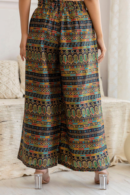 Women Black Printed Straight Palazzo | LASVINI - Redefining Indian Fashion with Elegance