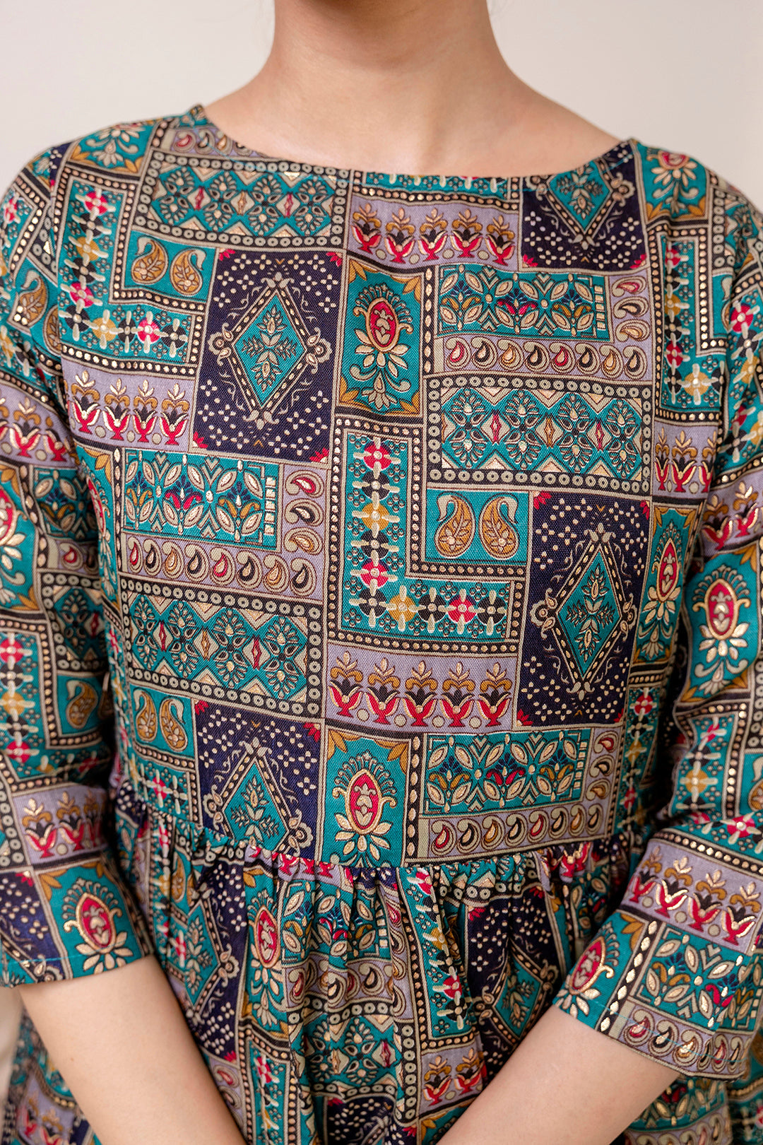 Women Green Abstract Printed Flared Dress | LASVINI - Redefining Indian Fashion with Elegance