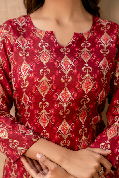 Women Maroon Printed Straight Kurta | LASVINI - Redefining Indian Fashion with Elegance