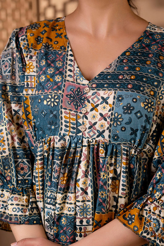 Women Multi Ethnic Printed Flared Dress | LASVINI - Redefining Indian Fashion with Elegance
