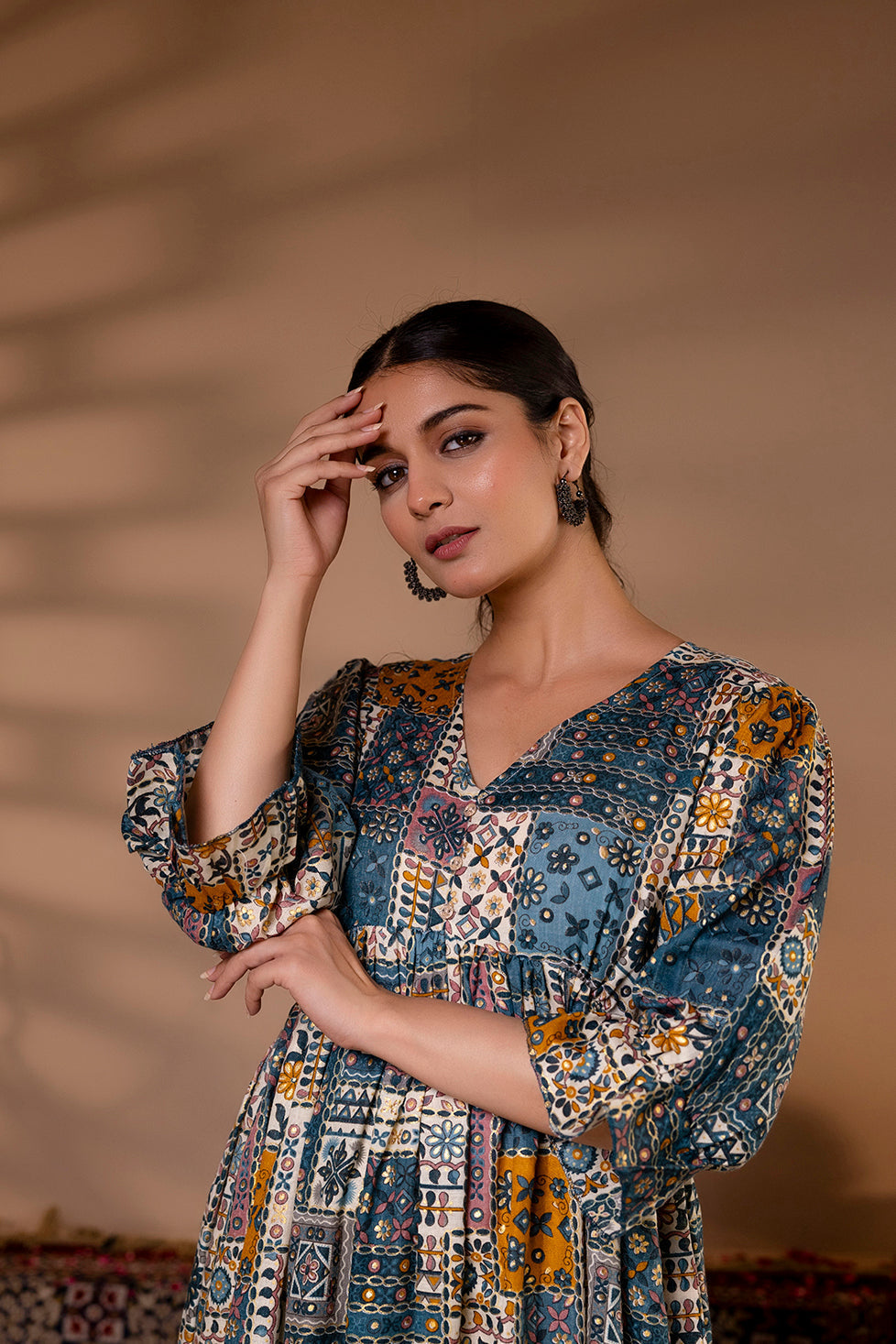 Women Multi Ethnic Printed Flared Dress | LASVINI - Redefining Indian Fashion with Elegance