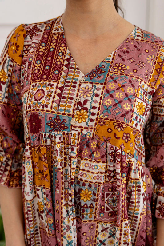 Women Multi Ethnic Printed Flared Dress | LASVINI - Redefining Indian Fashion with Elegance