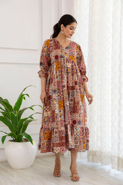 Women Multi Ethnic Printed Flared Dress | LASVINI - Redefining Indian Fashion with Elegance