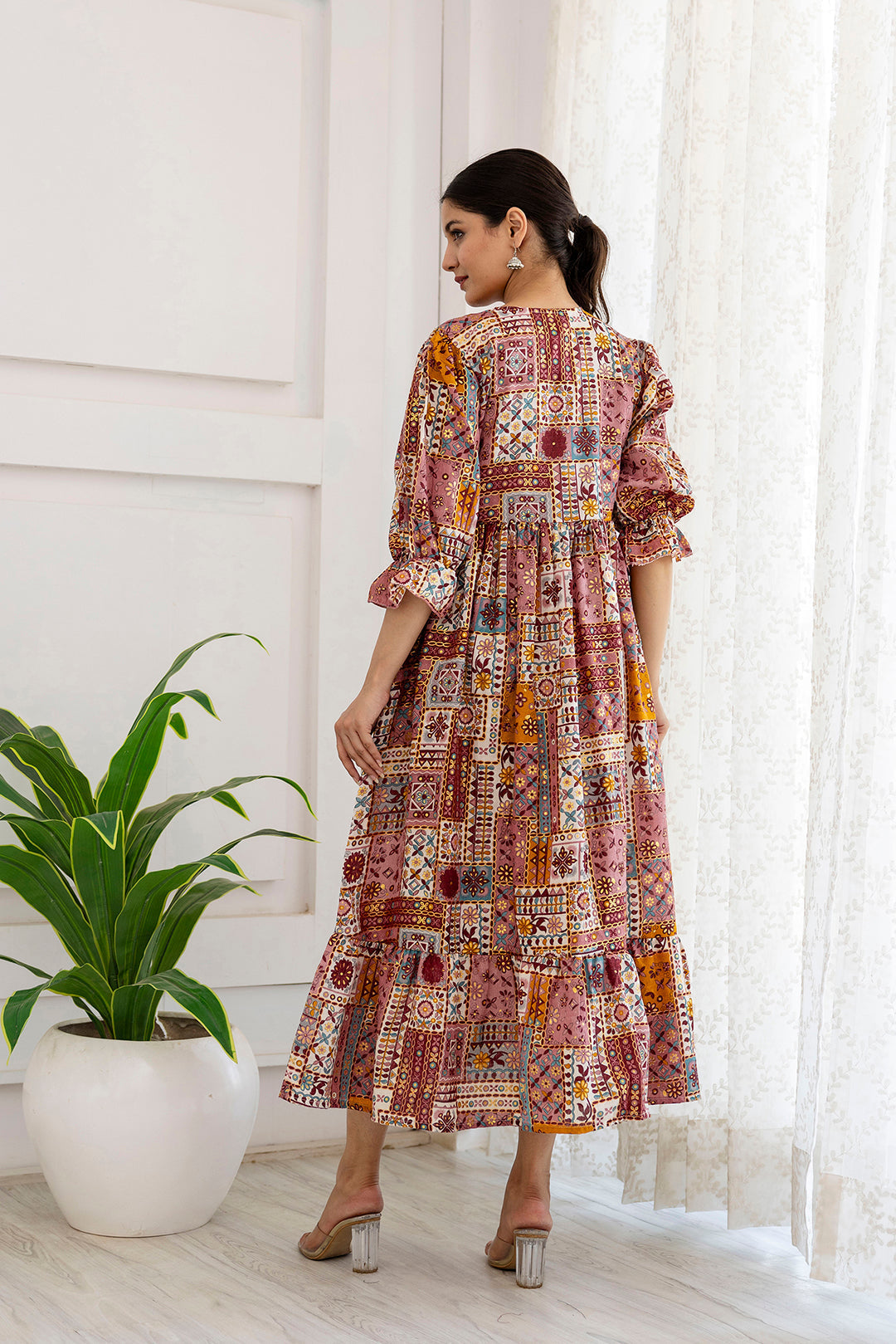 Women Multi Ethnic Printed Flared Dress | LASVINI - Redefining Indian Fashion with Elegance