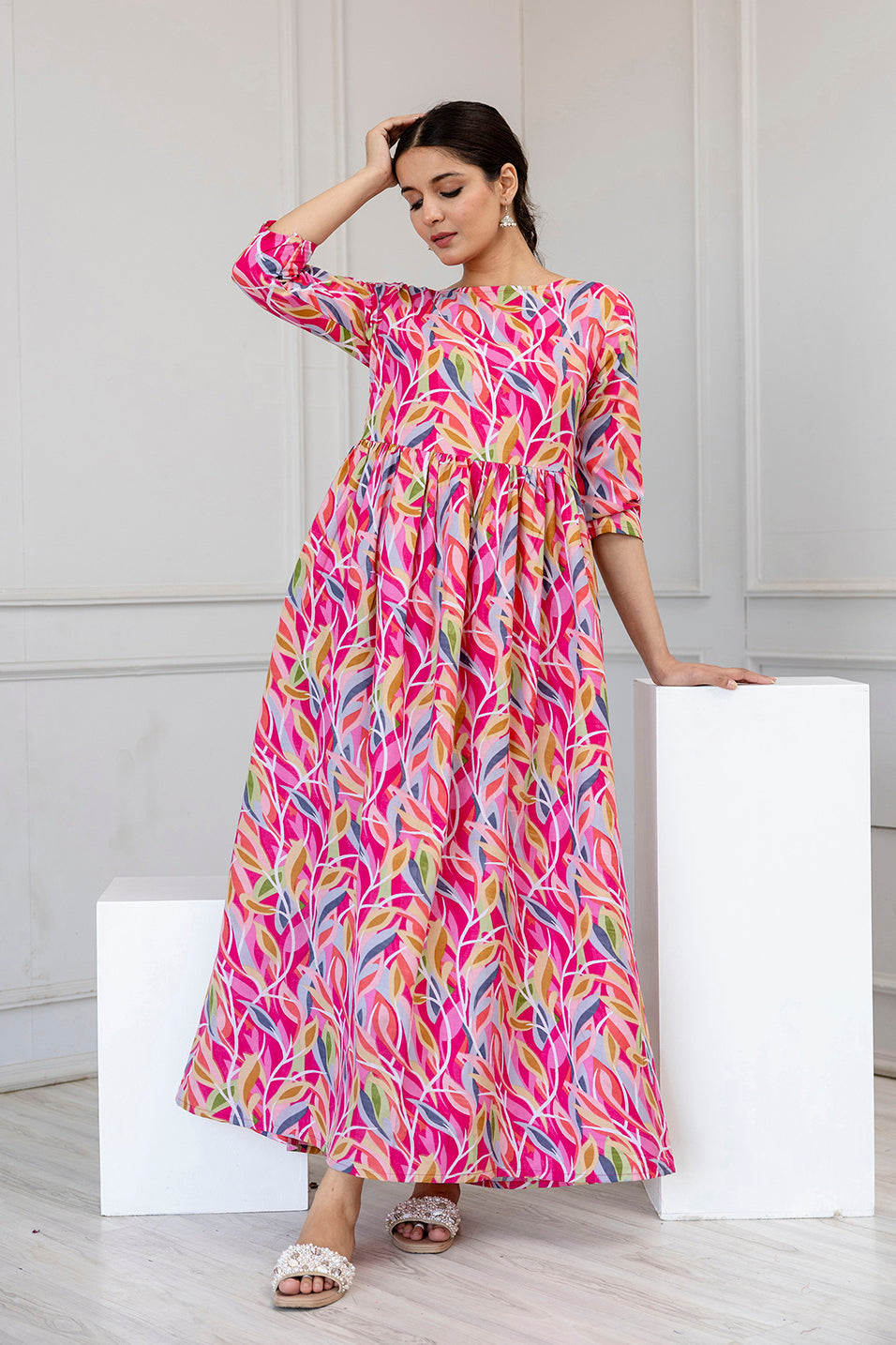 Women Multi Ethnic Printed Flared Dress | LASVINI - Redefining Indian Fashion with Elegance
