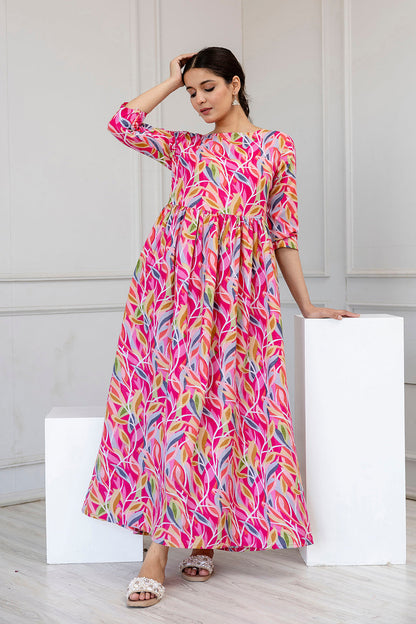 Women Multi Ethnic Printed Flared Dress | LASVINI - Redefining Indian Fashion with Elegance