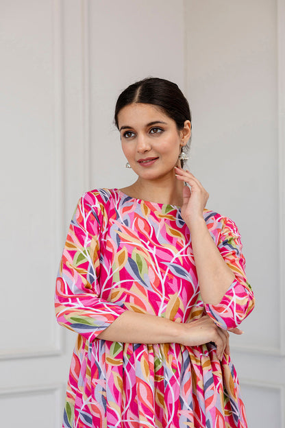 Women Multi Ethnic Printed Flared Dress | LASVINI - Redefining Indian Fashion with Elegance