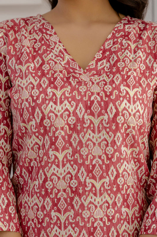 Women Pink Printed Straight Kurta And Trouser With Dupatta | LASVINI - Redefining Indian Fashion with Elegance