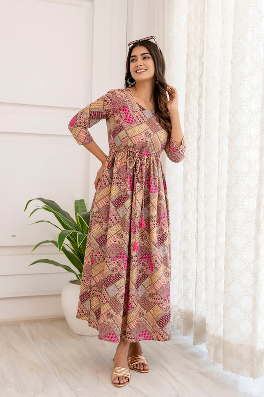Women Multi Ethnic Printed Flared Dress | LASVINI - Redefining Indian Fashion with Elegance