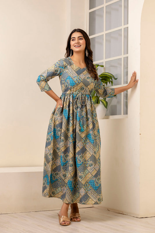 Women Multi Ethnic Printed Flared Dress | LASVINI - Redefining Indian Fashion with Elegance