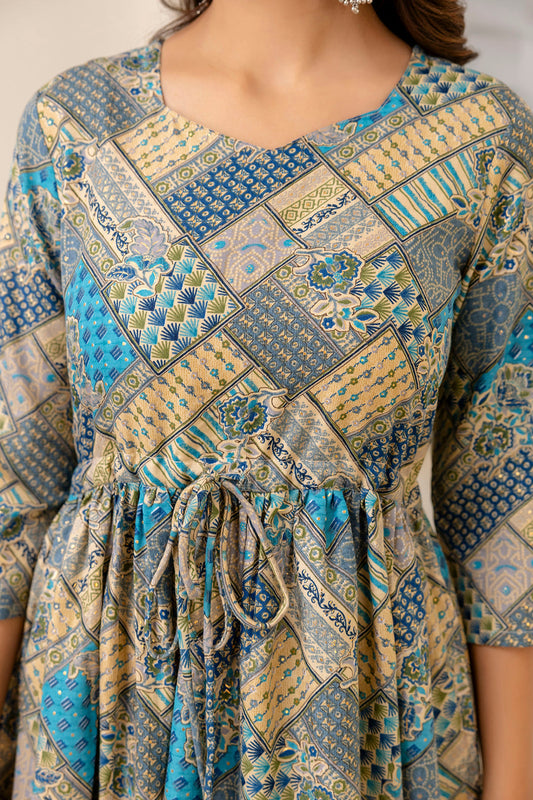Women Multi Ethnic Printed Flared Dress | LASVINI - Redefining Indian Fashion with Elegance