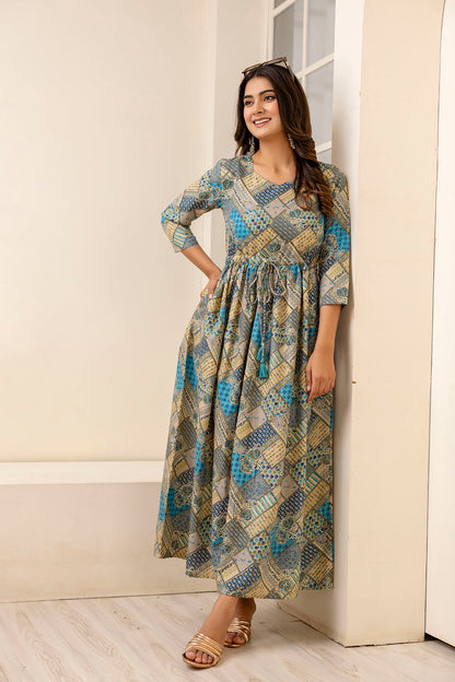 Women Multi Ethnic Printed Flared Dress | LASVINI - Redefining Indian Fashion with Elegance