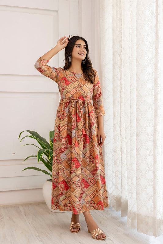 Women Multi Ethnic Printed Flared Dress | LASVINI - Redefining Indian Fashion with Elegance